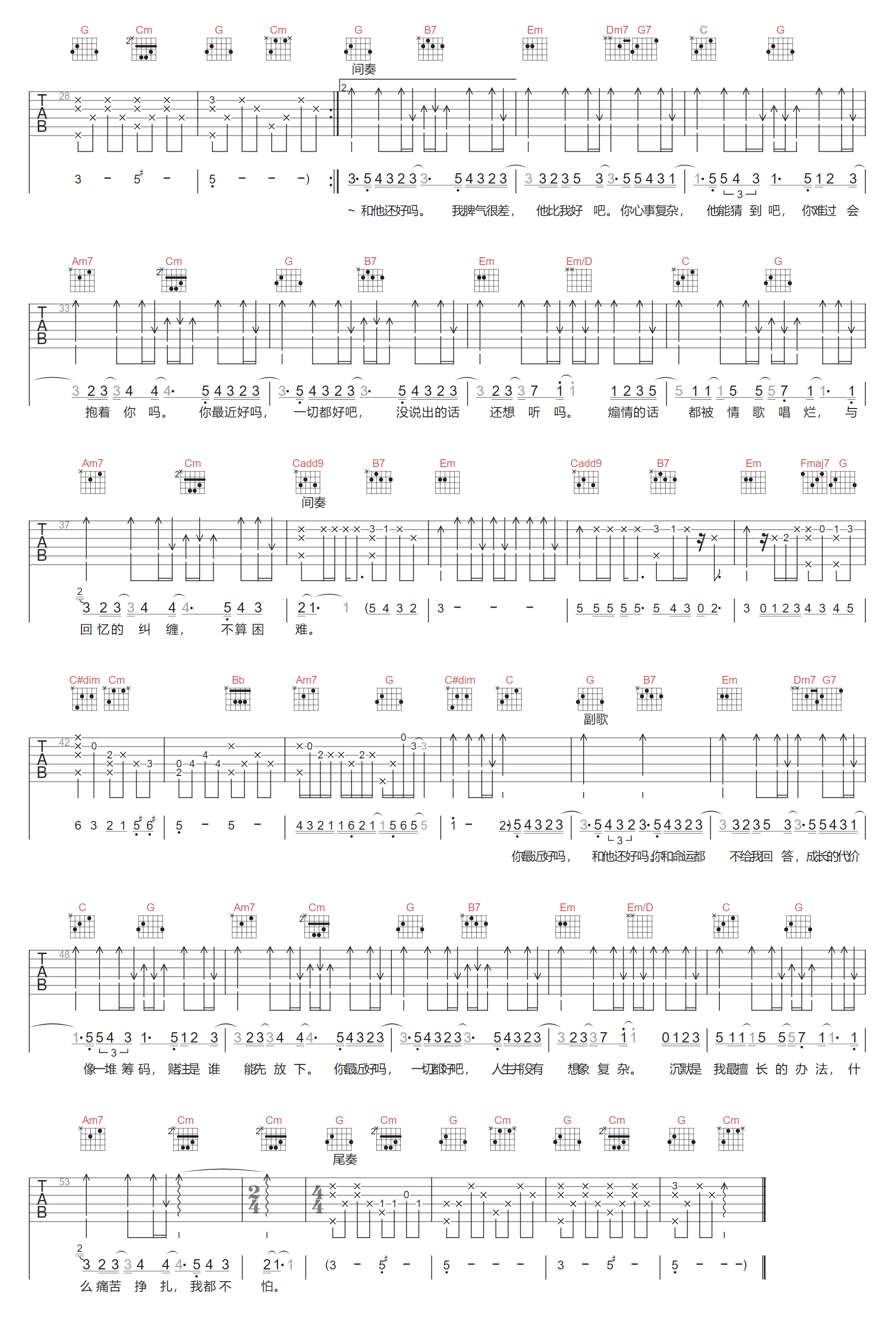 你最近好吗吉他谱2-汪苏泷