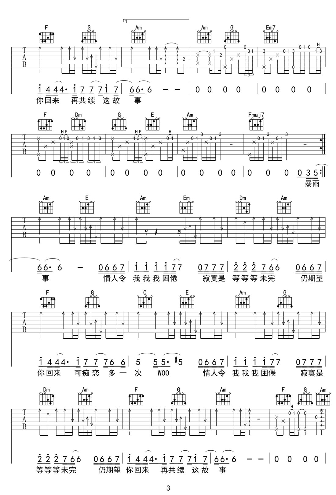 再见亦是泪吉他谱3-谭咏麟