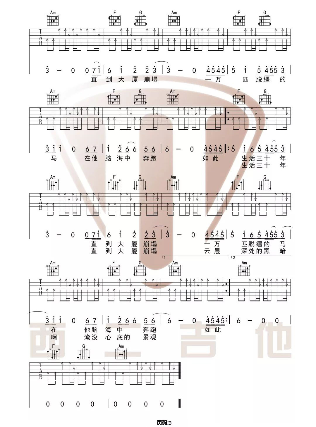 杀死那个石家庄人吉他谱3-万能青年旅店