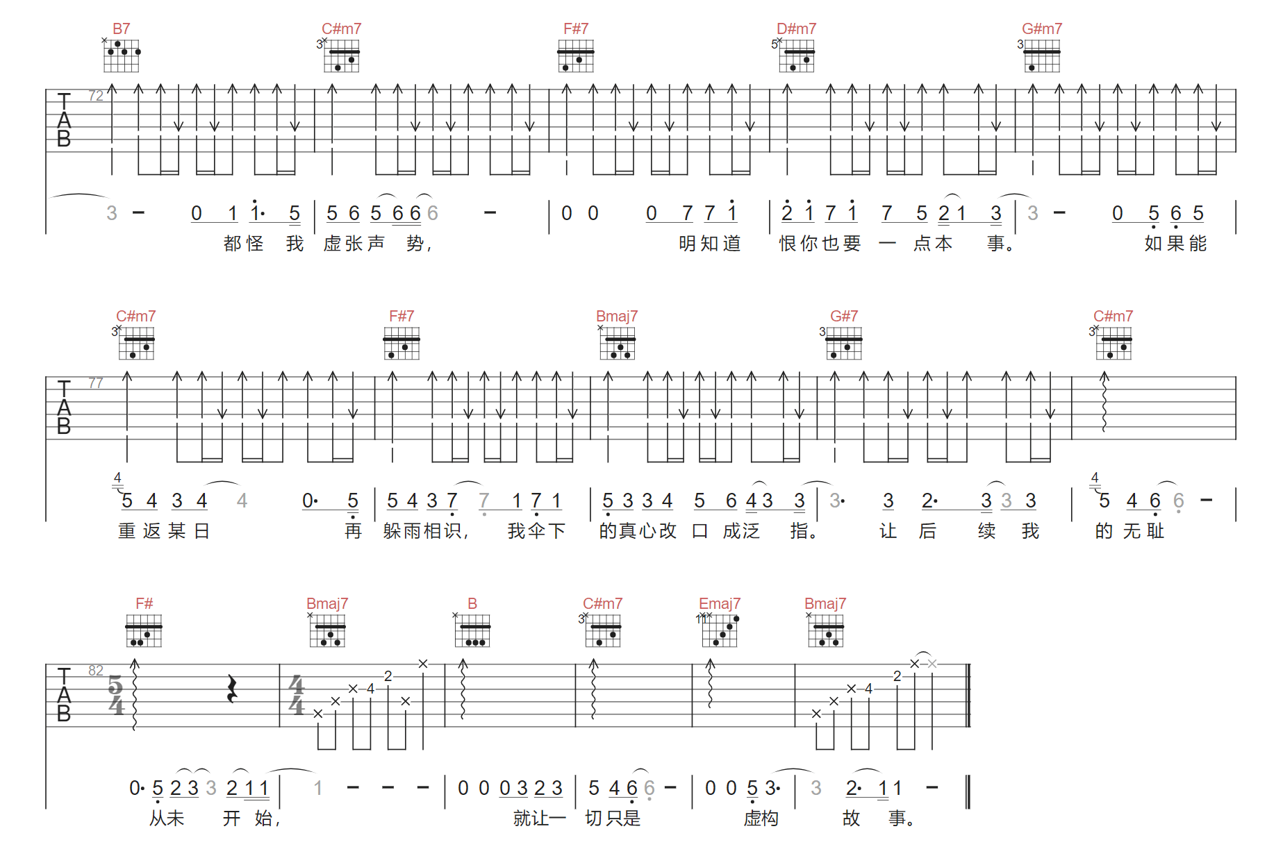 友情提示吉他谱3-薛之谦