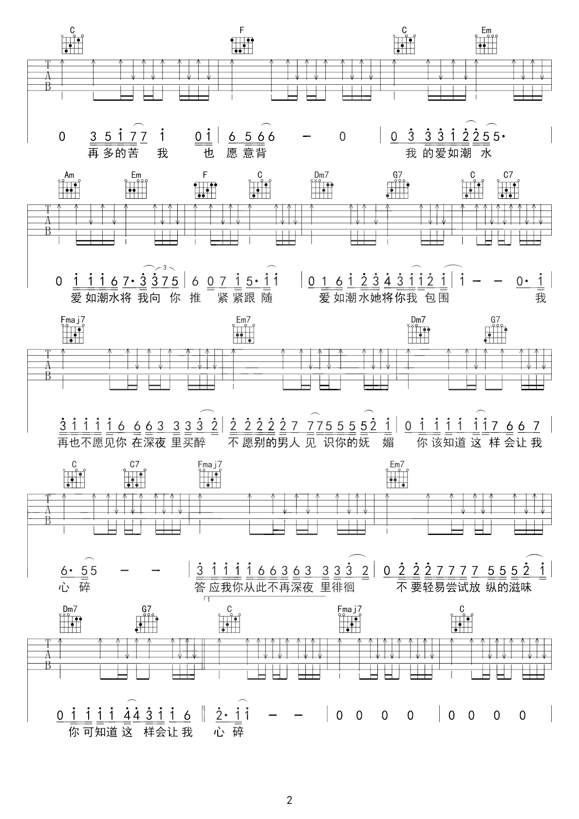 爱如潮水吉他谱2-张信哲