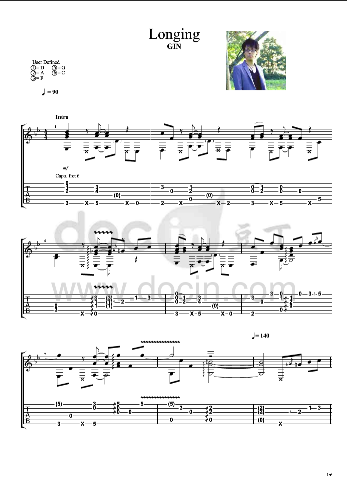 longing吉他谱-1