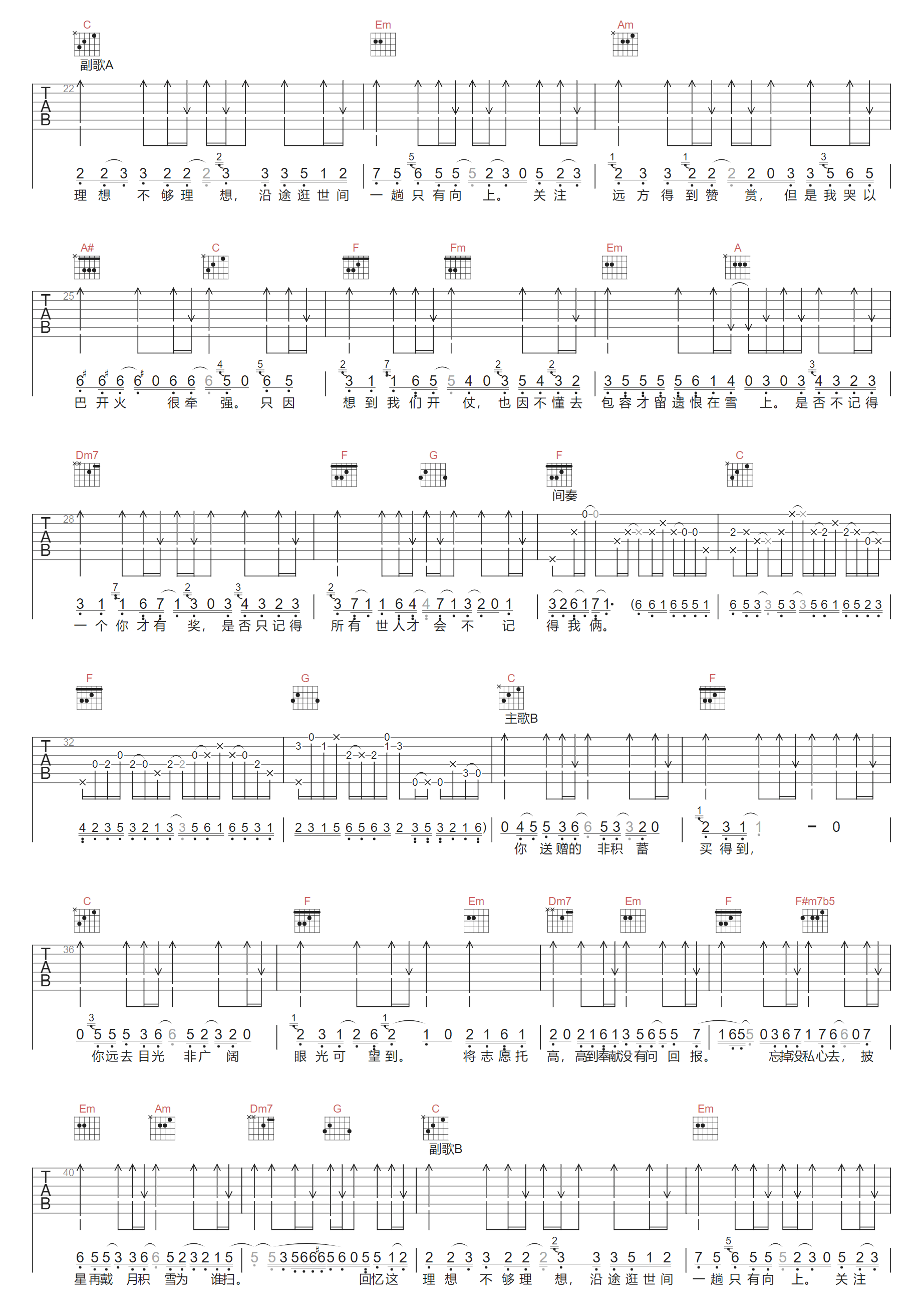 披星戴月吉他谱2-张敬轩