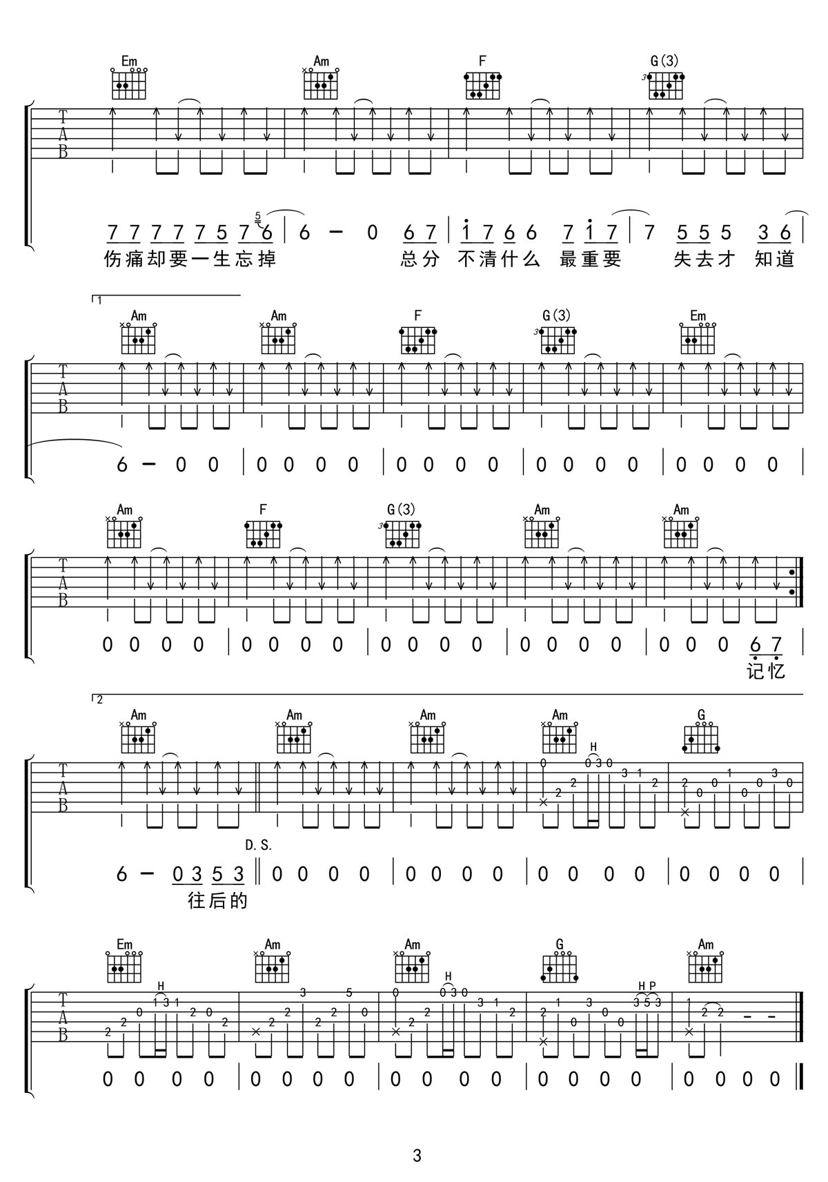 余生各自安好吉他谱3-黄静美