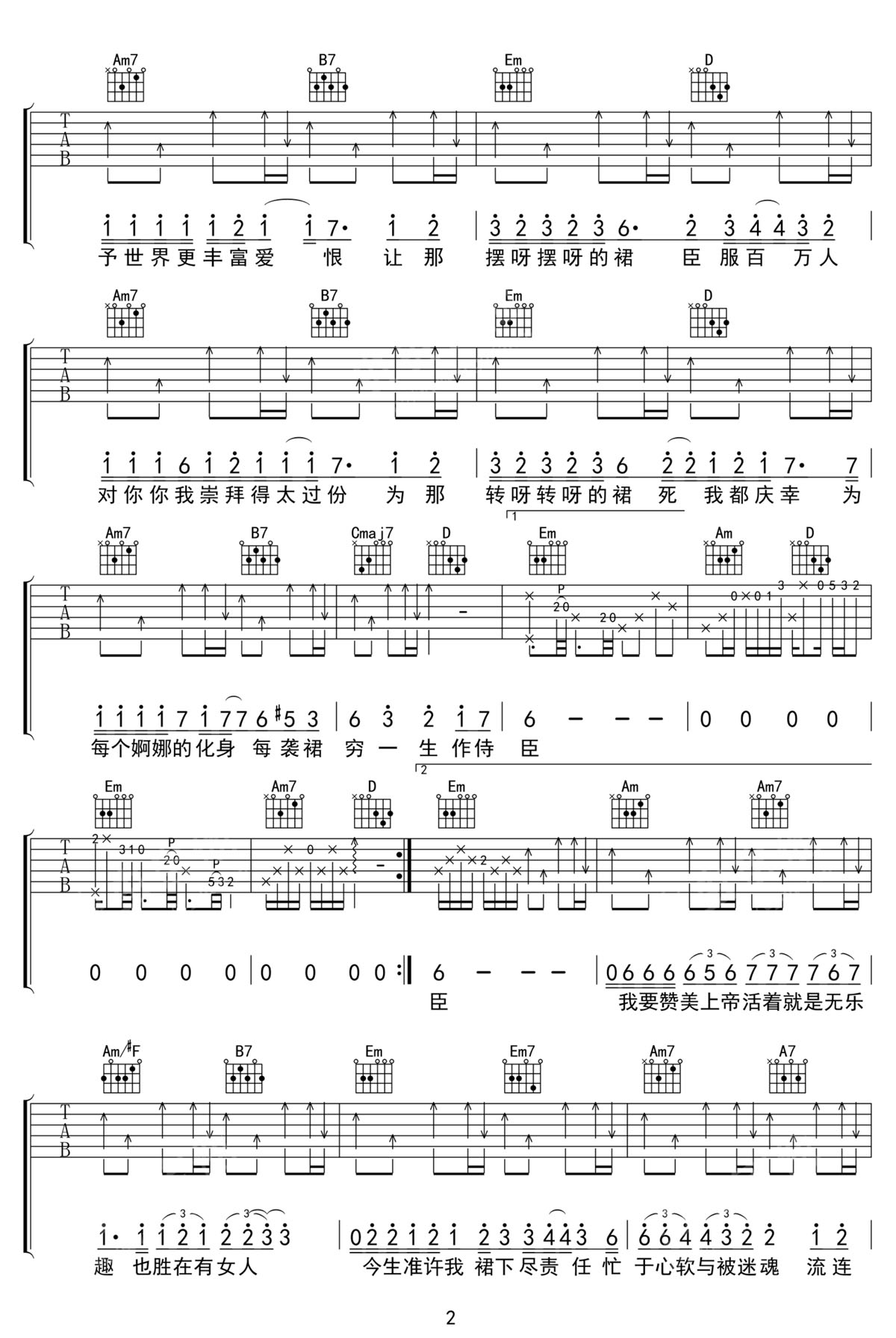 裙下之臣吉他谱2-陈奕迅