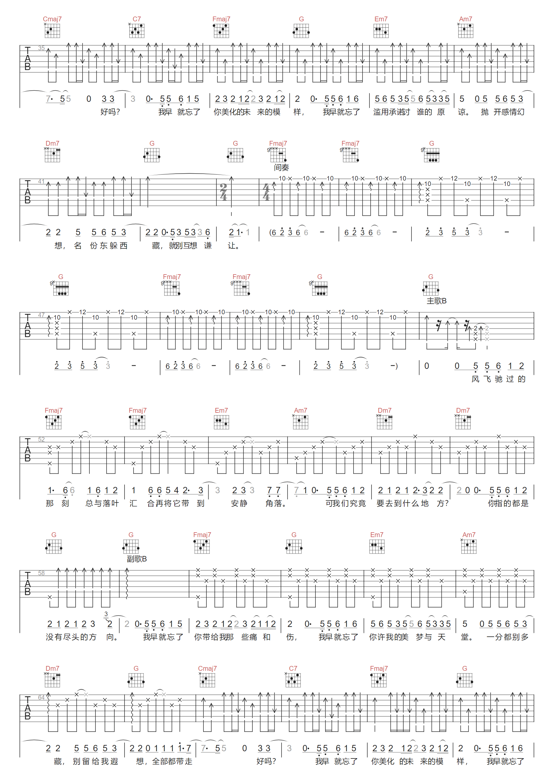 谦让吉他谱2-王靖雯不胖