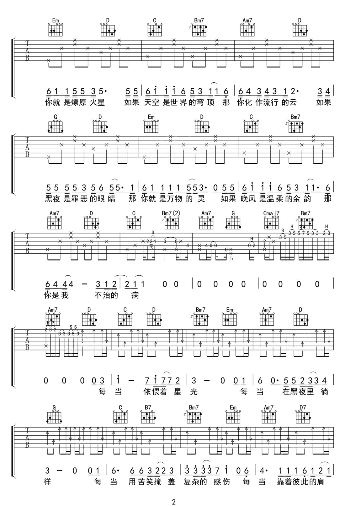 你自是你吉他谱2-姜铭杨