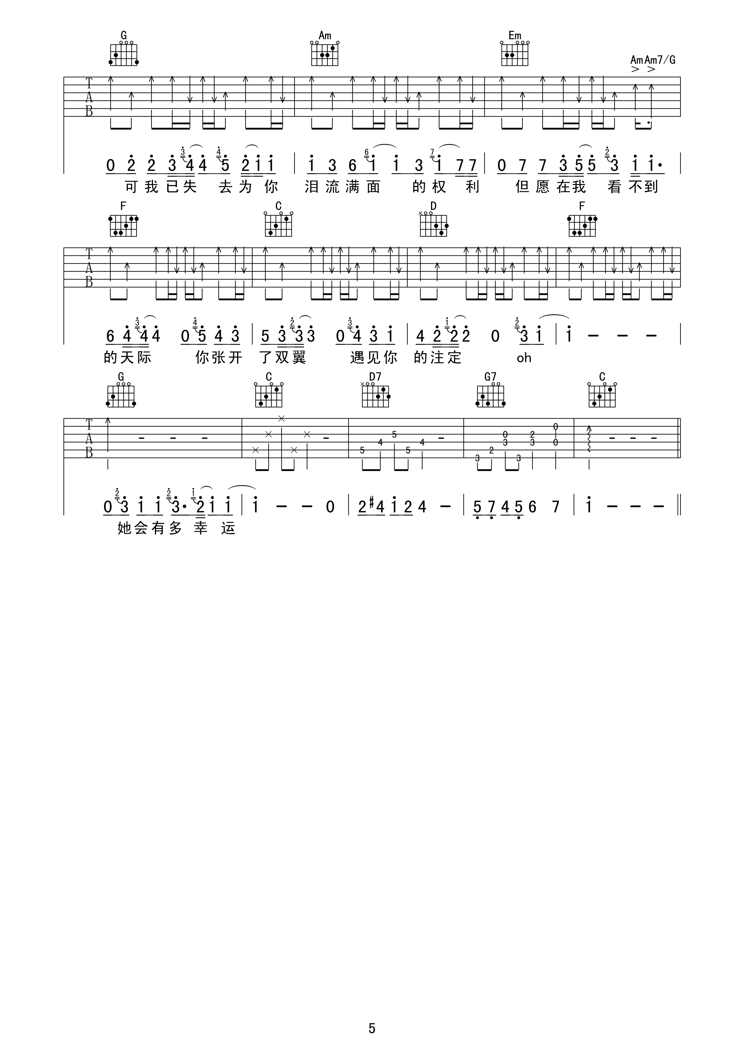 小幸运吉他谱5-田馥甄