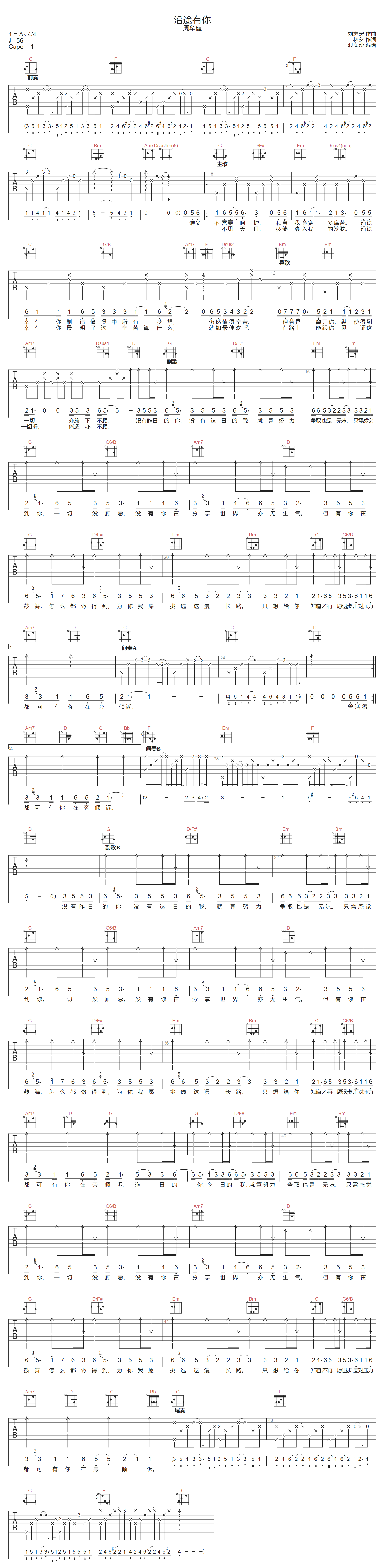 沿途有你吉他谱-周华健