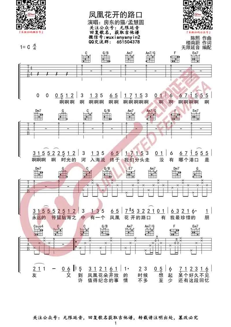 凤凰花开的路口吉他谱1-房东的猫