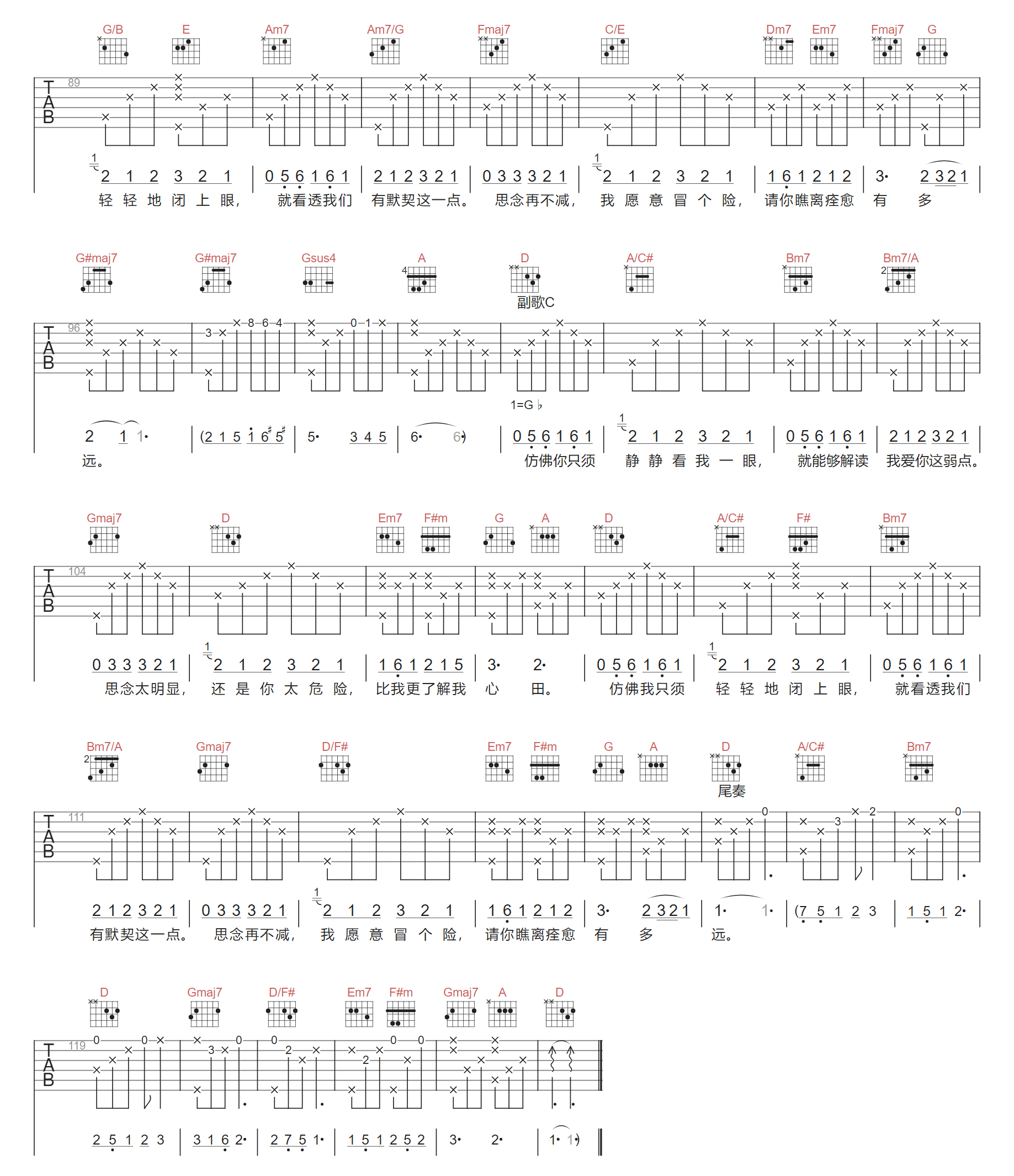 读心术吉他谱3-卓文萱