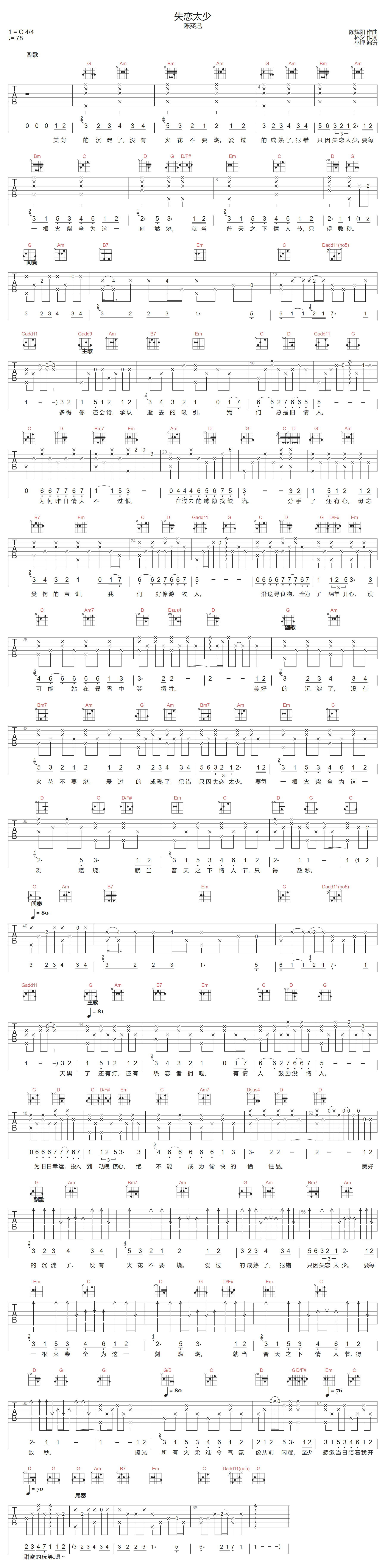 失恋太少吉他谱-陈奕迅