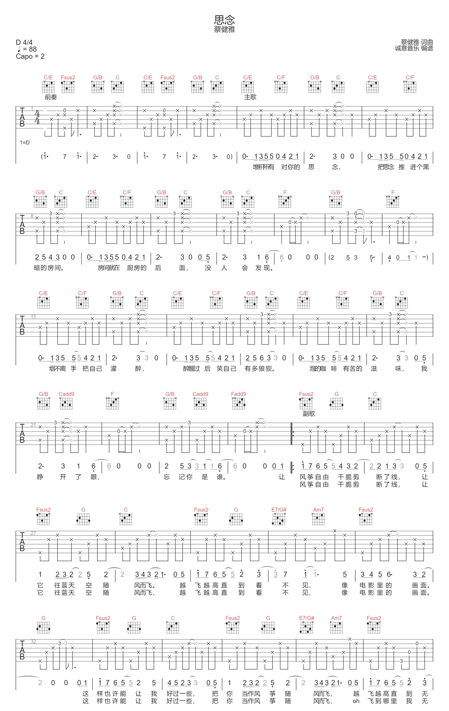 思念吉他谱1-蔡健雅