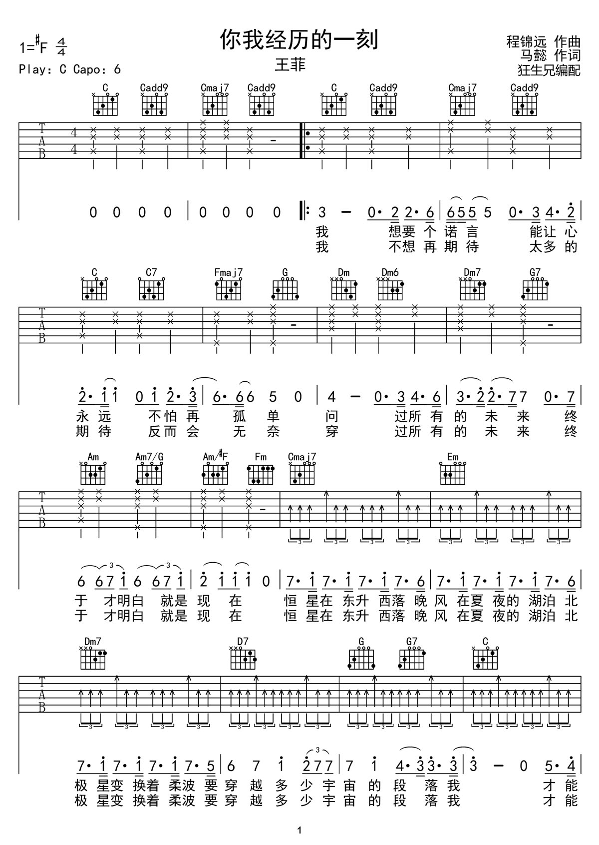 你我经历的一刻吉他谱1-王菲