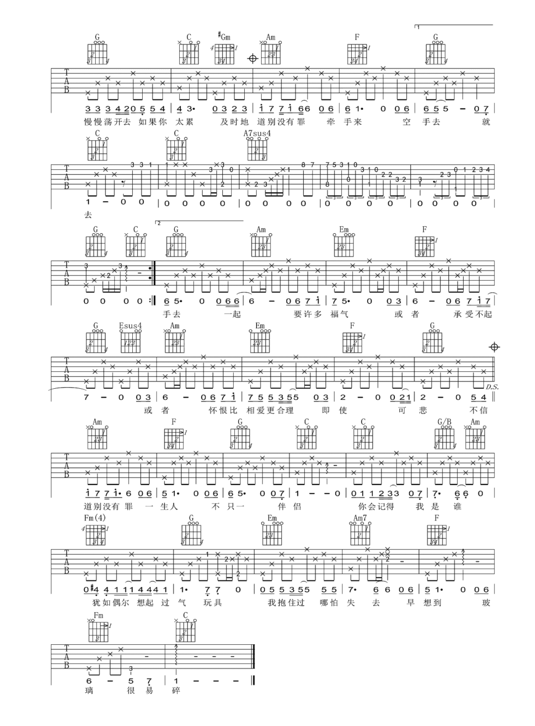 玻璃之情吉他谱2-张国荣