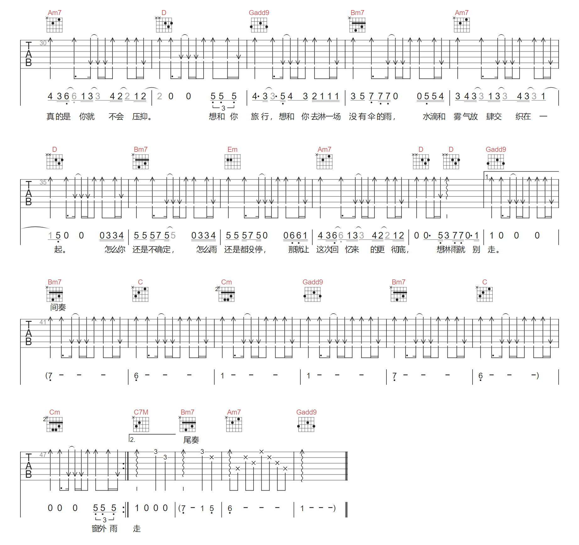 想淋雨就别走吉他谱2-Fine乐团