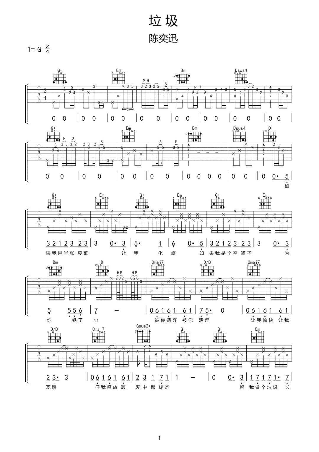垃圾吉他谱1-陈奕迅