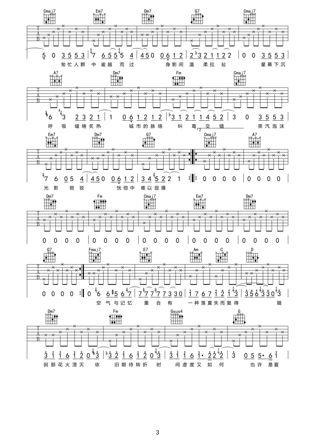 没有名字的夜晚吉他谱3-夏日入侵企画