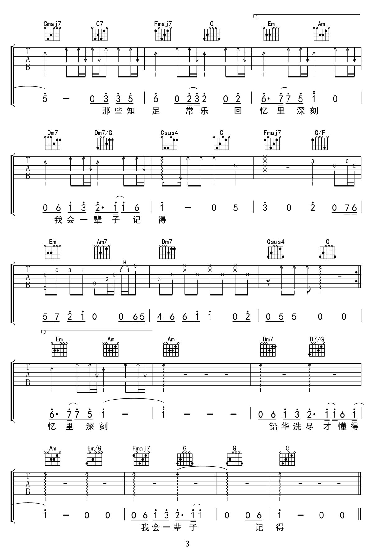 一点一滴吉他谱3-闭文思