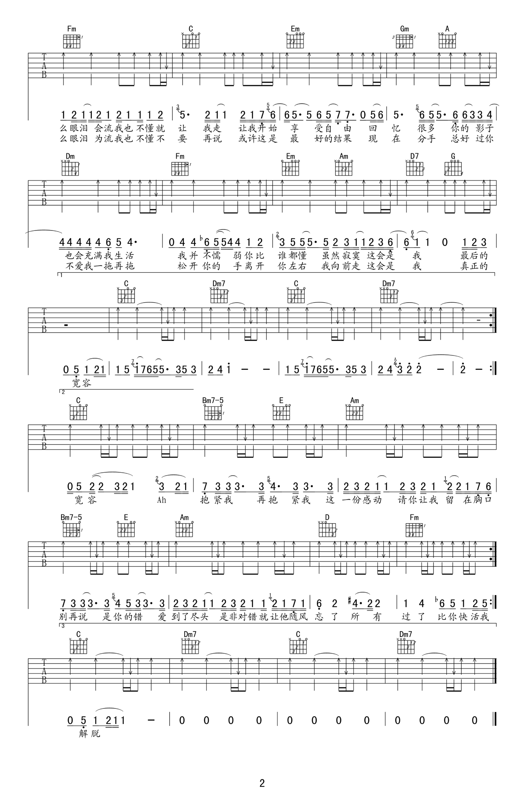 我不难过吉他谱2-孙燕姿