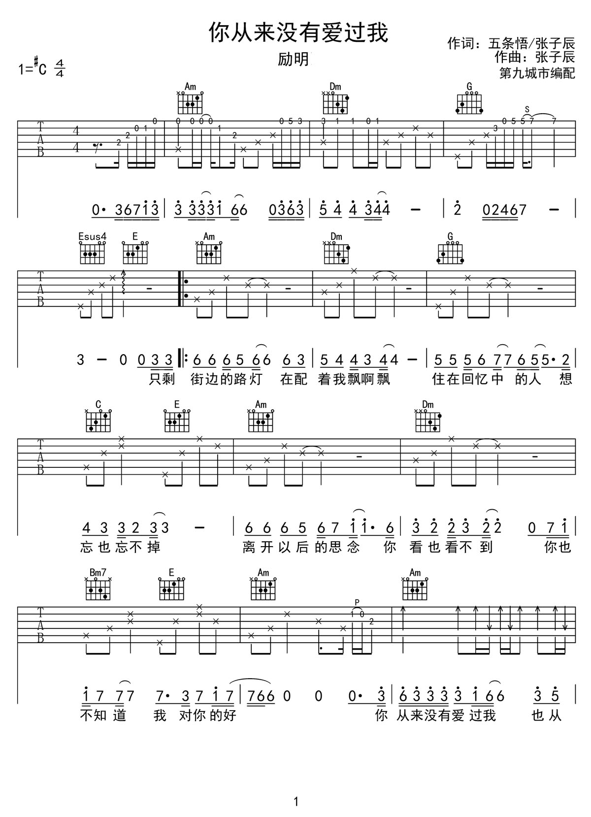 你从来没有爱过我吉他谱1-励明