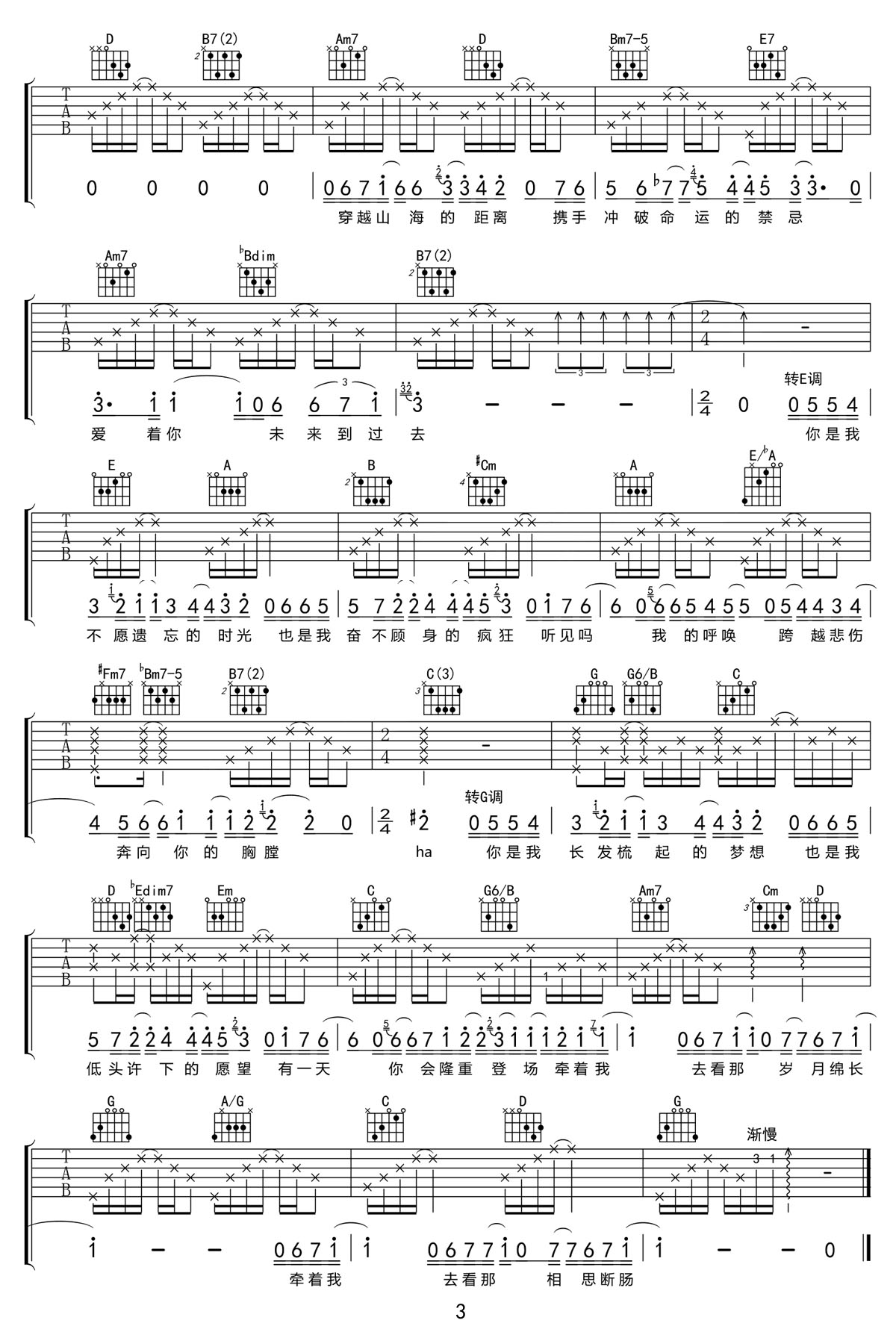 不舍吉他谱3-徐佳莹