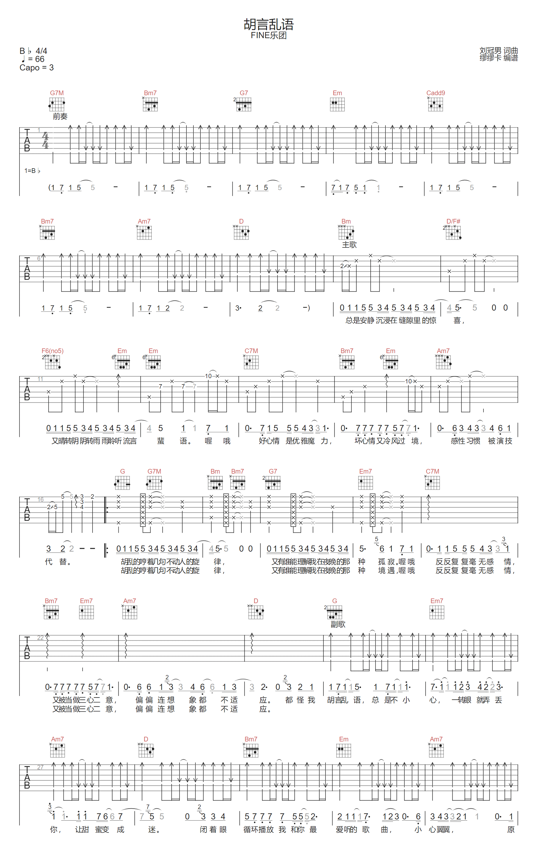 胡言乱语吉他谱1-Fine乐团