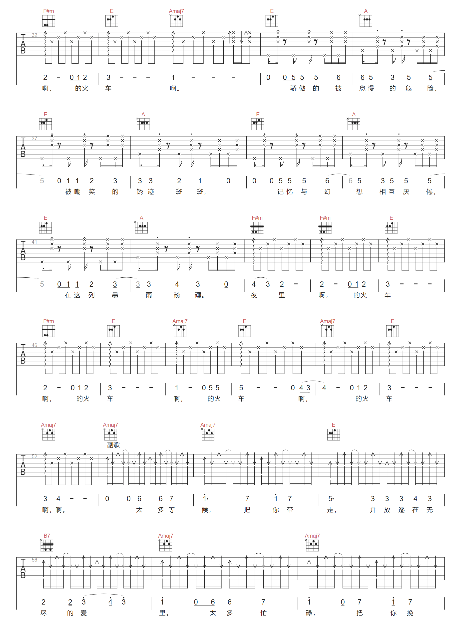 火车吉他谱2-嘎调乐队