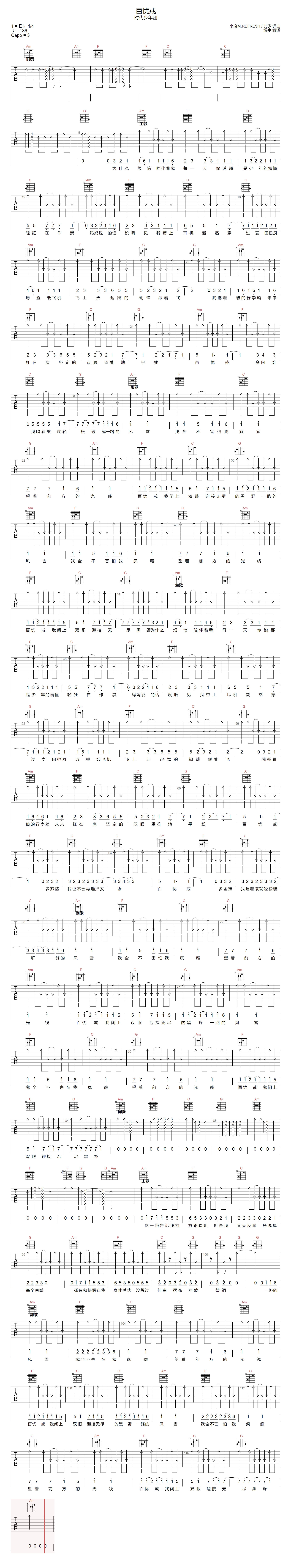 百忧戒吉他谱-时代少年团