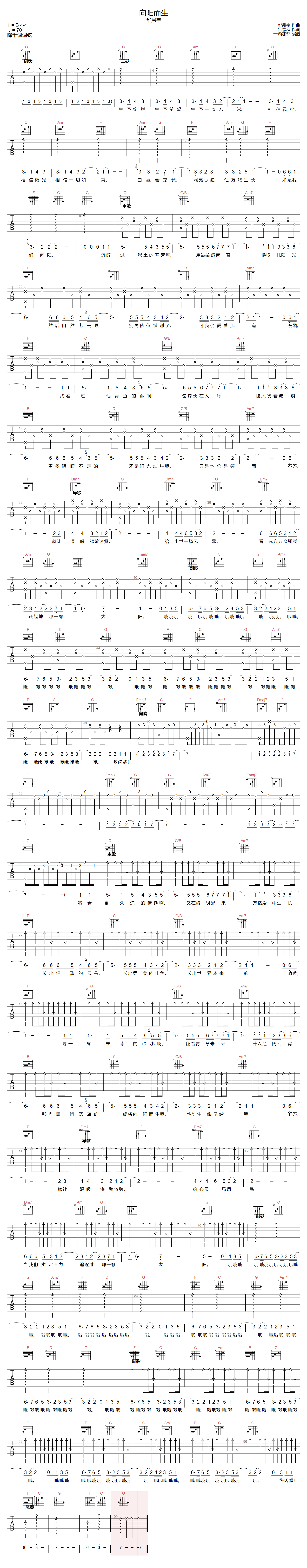 向阳而生吉他谱-华晨宇