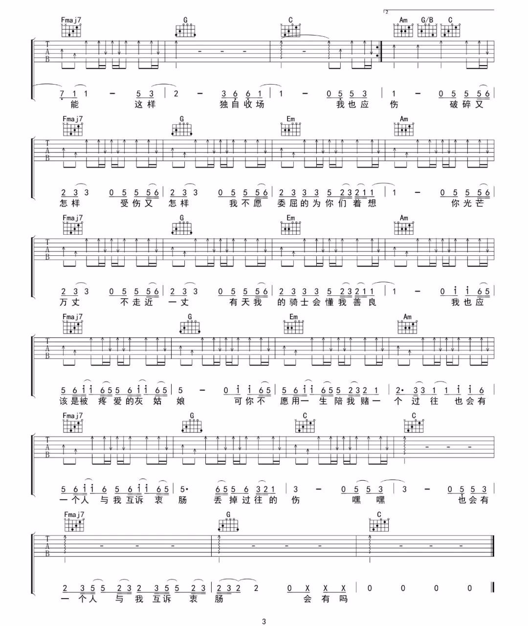 灰姑娘吉他谱3-陈雪凝