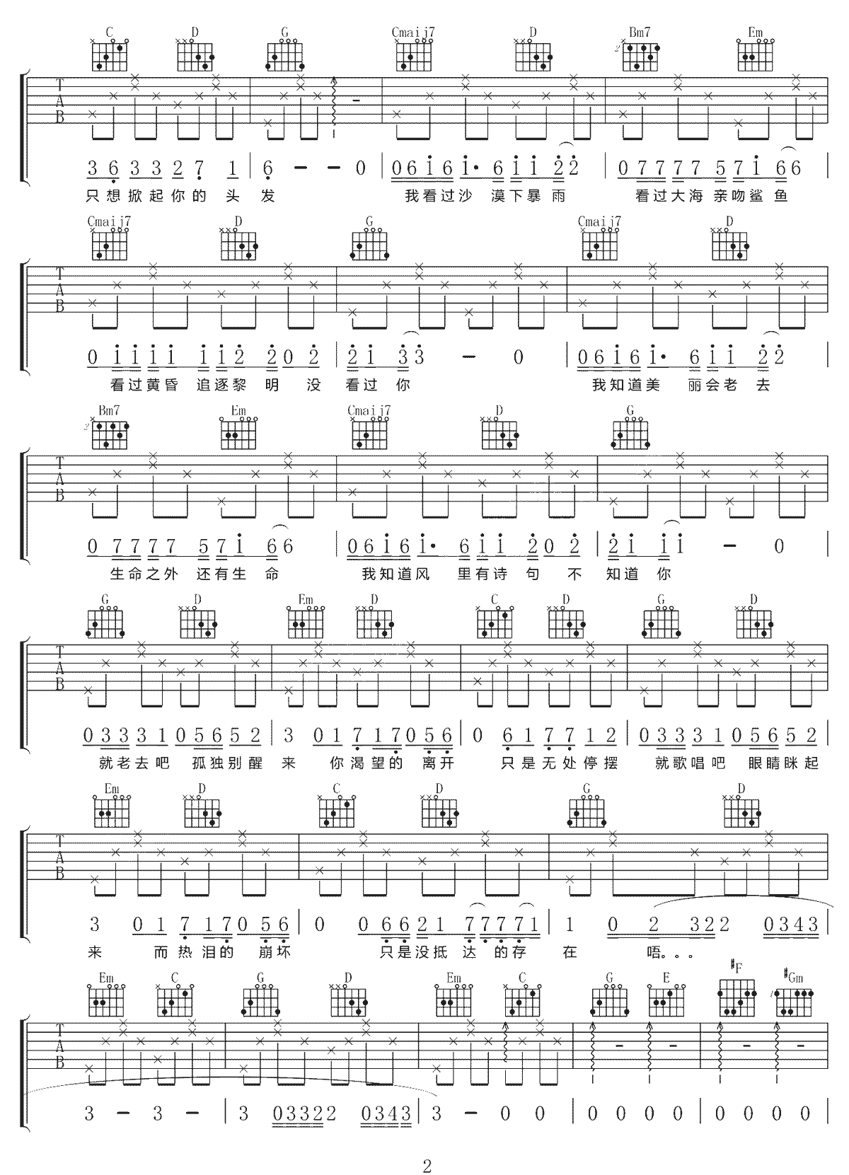 这些民谣一次听个够吉他谱2-翁大涵