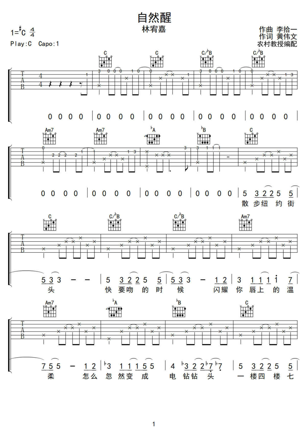 自然醒吉他谱1-林宥嘉