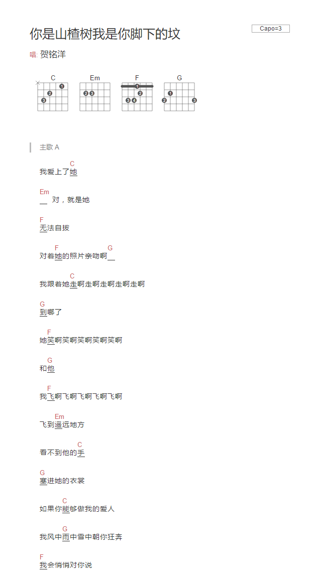 你是山楂树我是你脚下的坟吉他谱1-贺铭洋