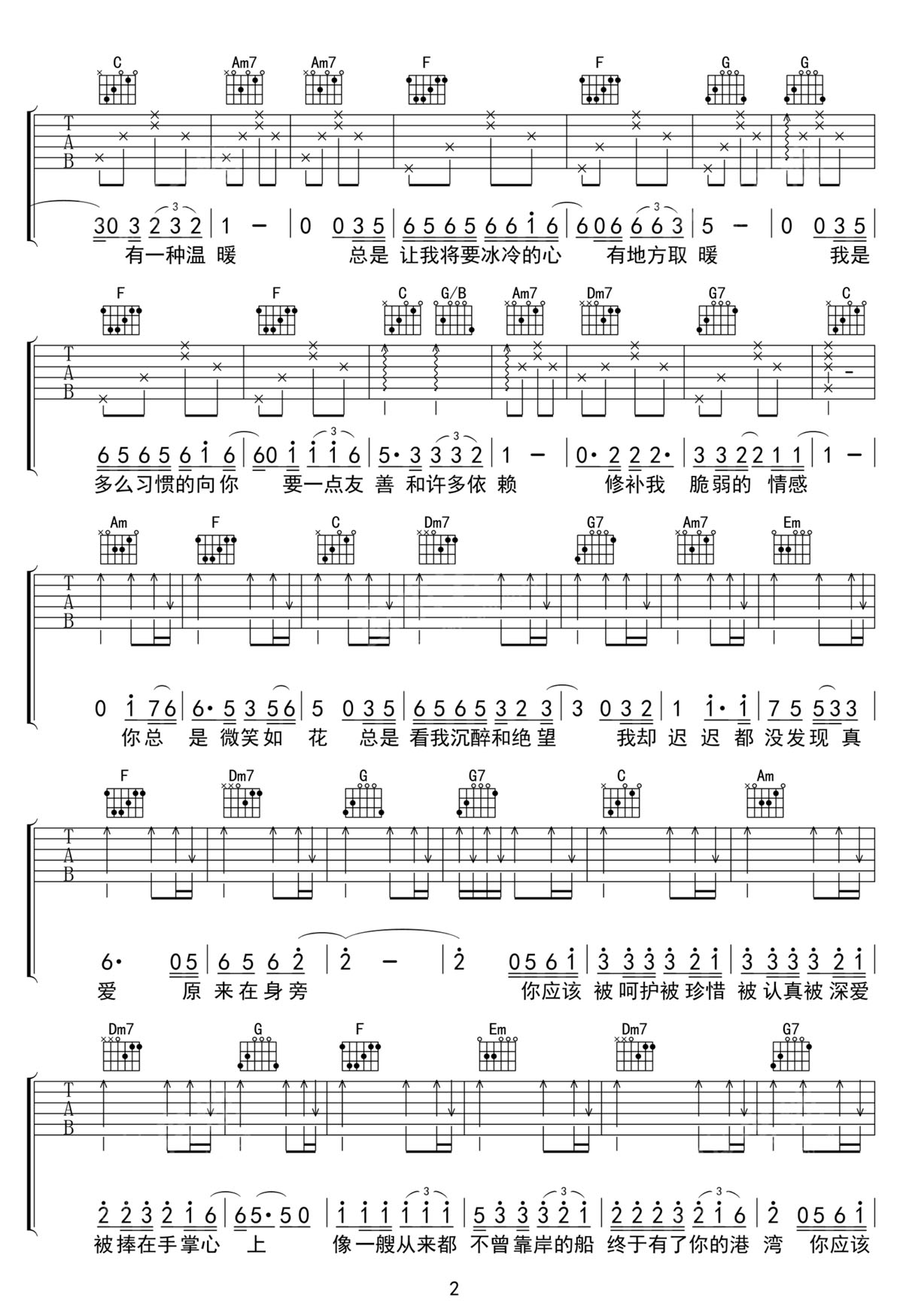 小小的太阳吉他谱2-张宇