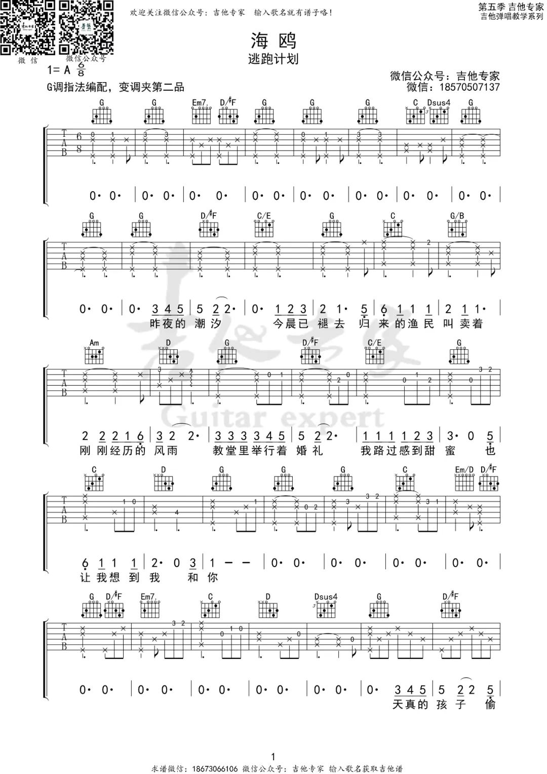 海鸥吉他谱1-逃跑计划