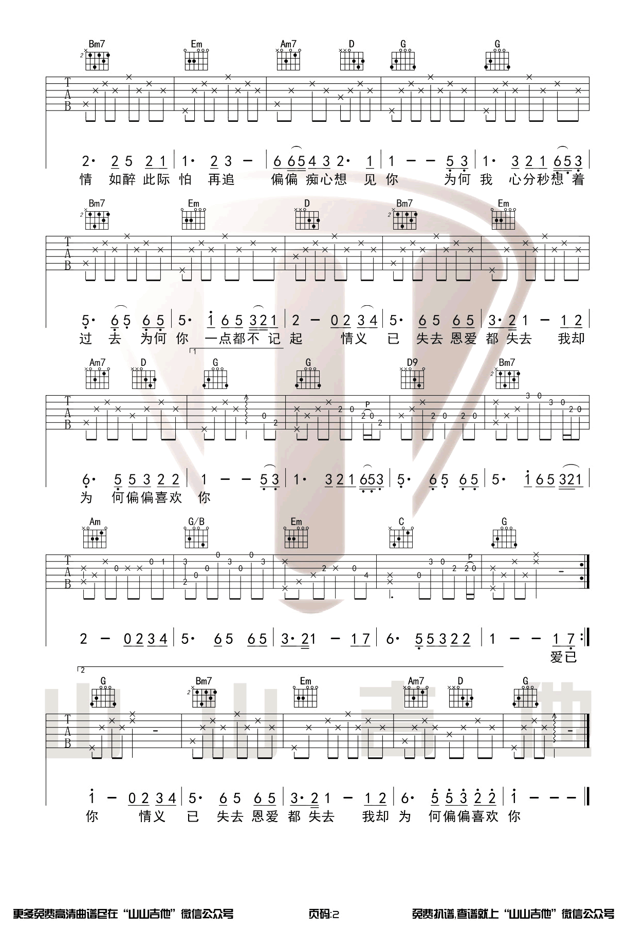 偏偏喜欢你吉他谱2-陈百强