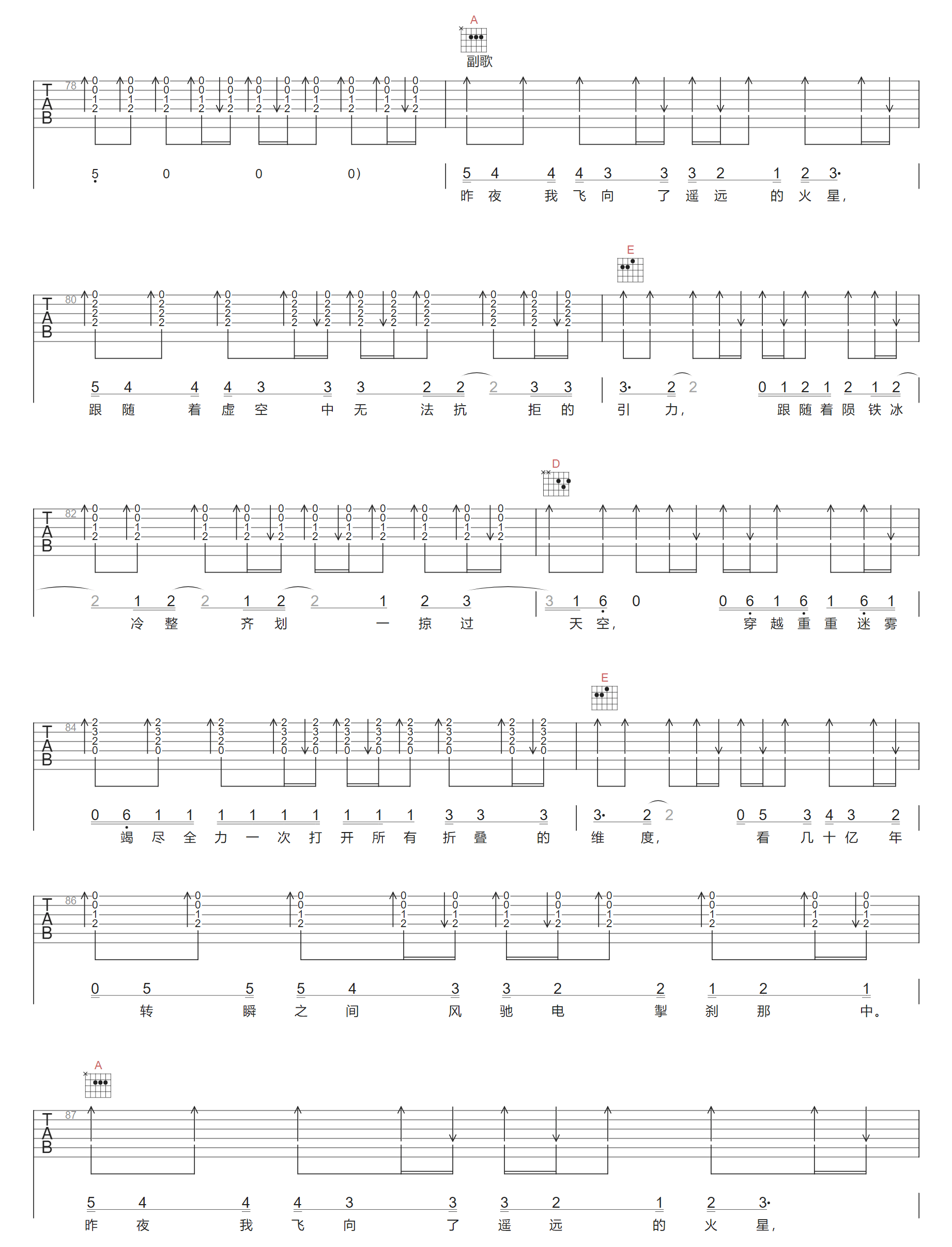 昨夜我飞向遥远的火星吉他谱5-声音玩具