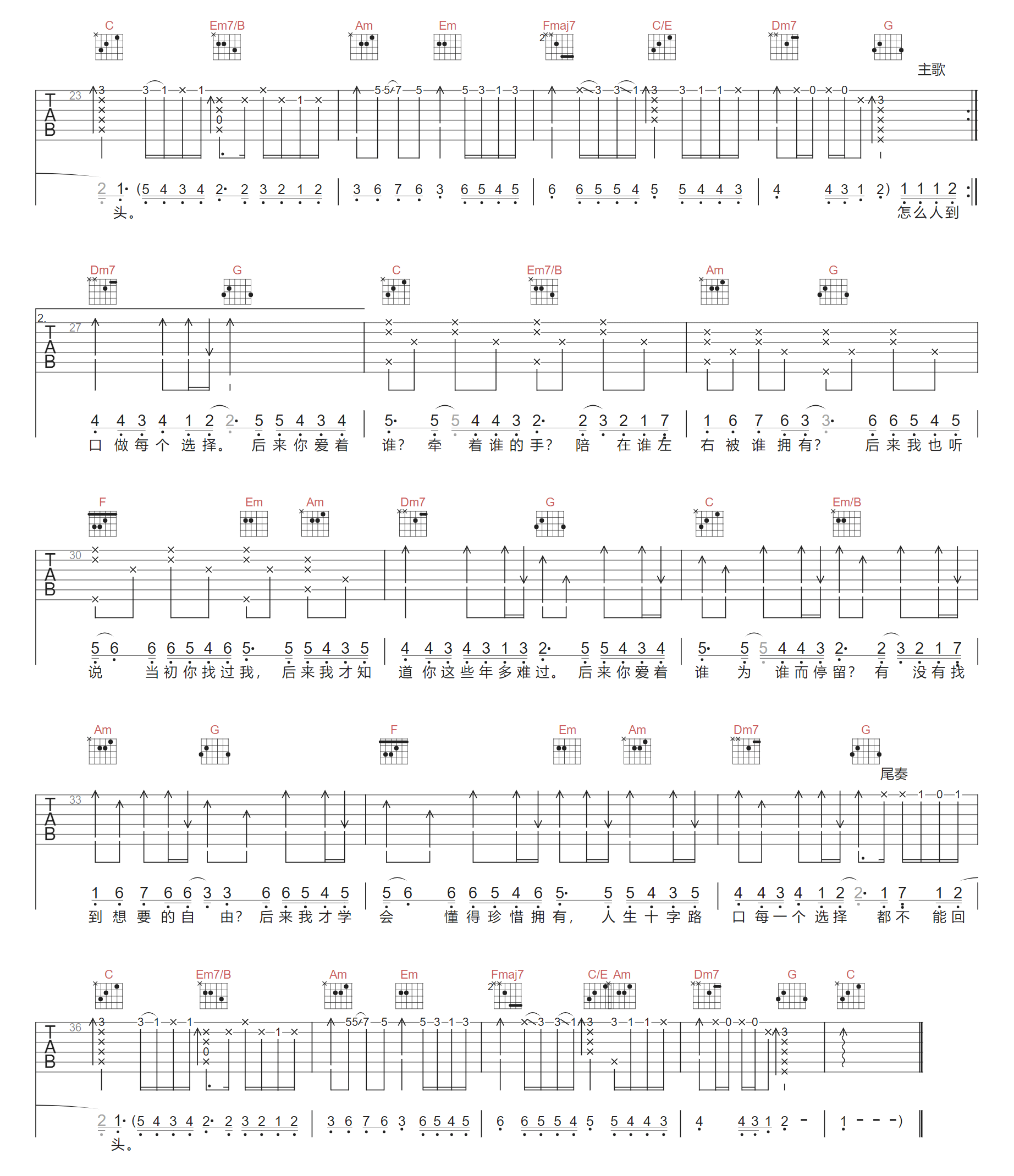 后来你爱着谁吉他谱2-张志明