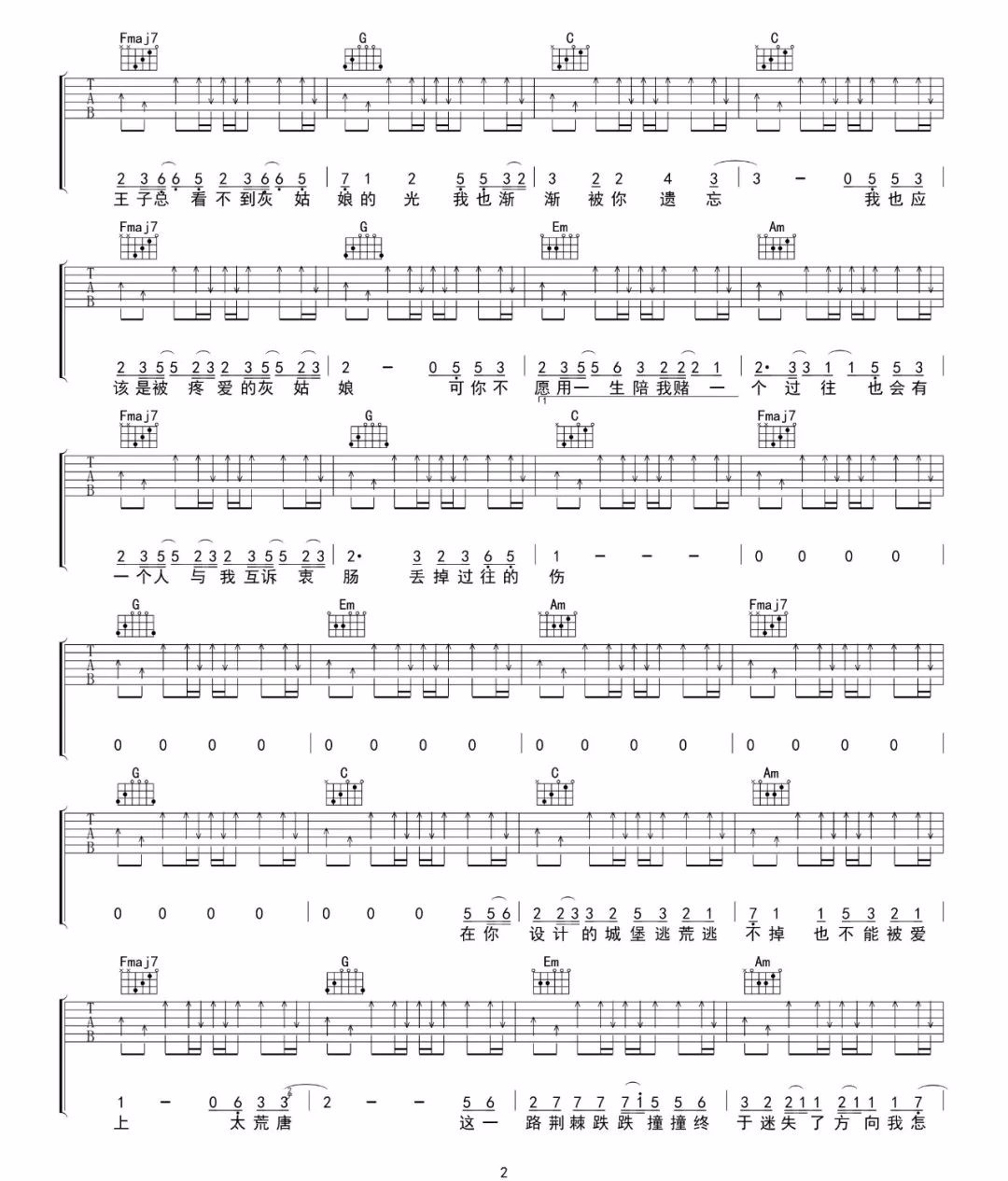 灰姑娘吉他谱2-陈雪凝