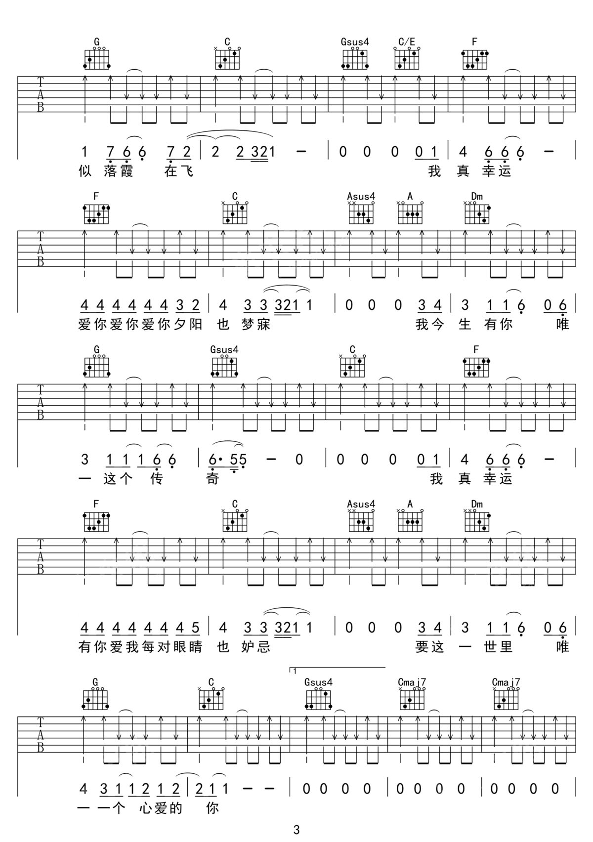 你是我今生唯一的传奇吉他谱3-张学友