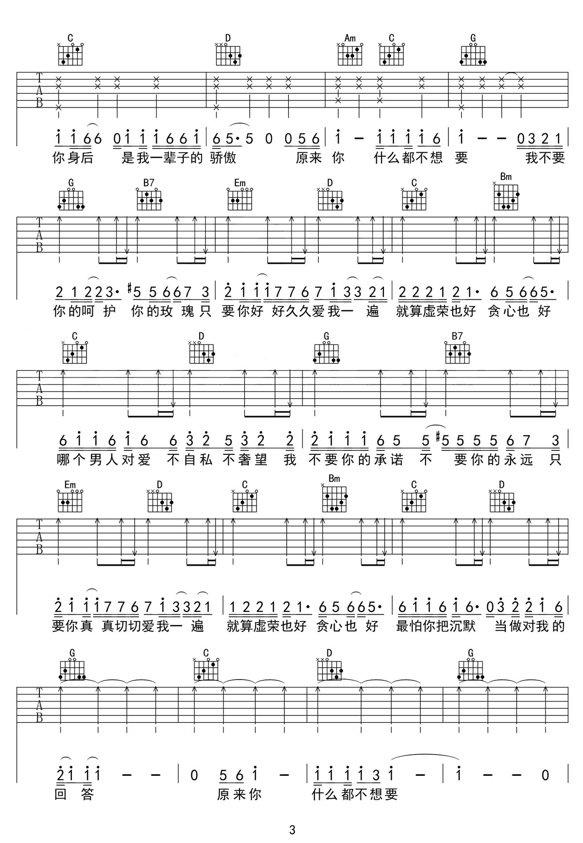原来你什么都不要吉他谱3-张惠妹