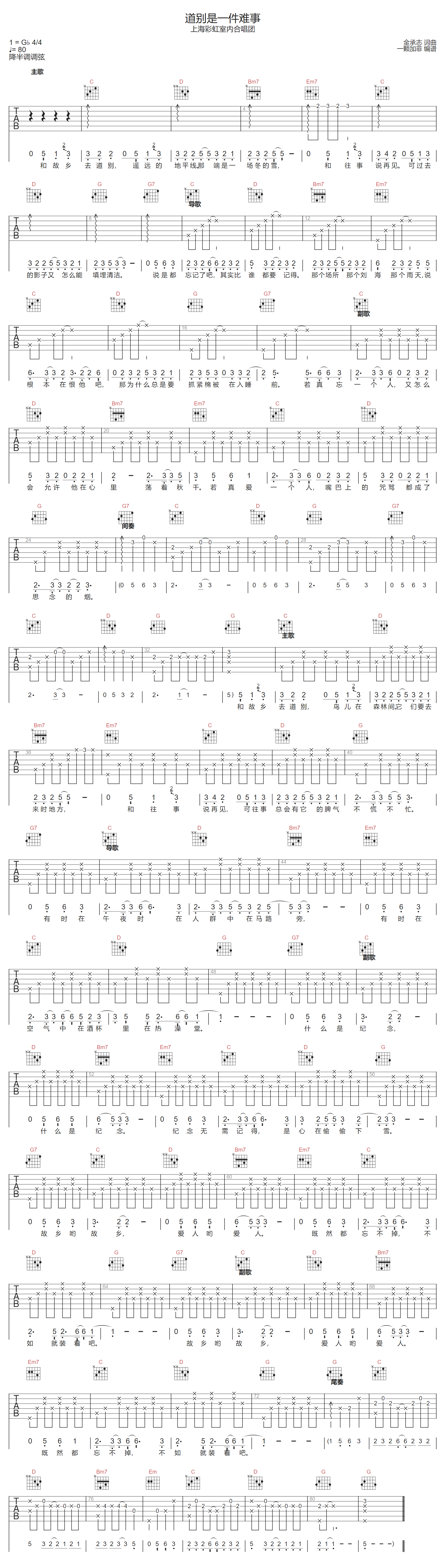 道别是一件难事吉他谱-上海彩虹室内合唱团