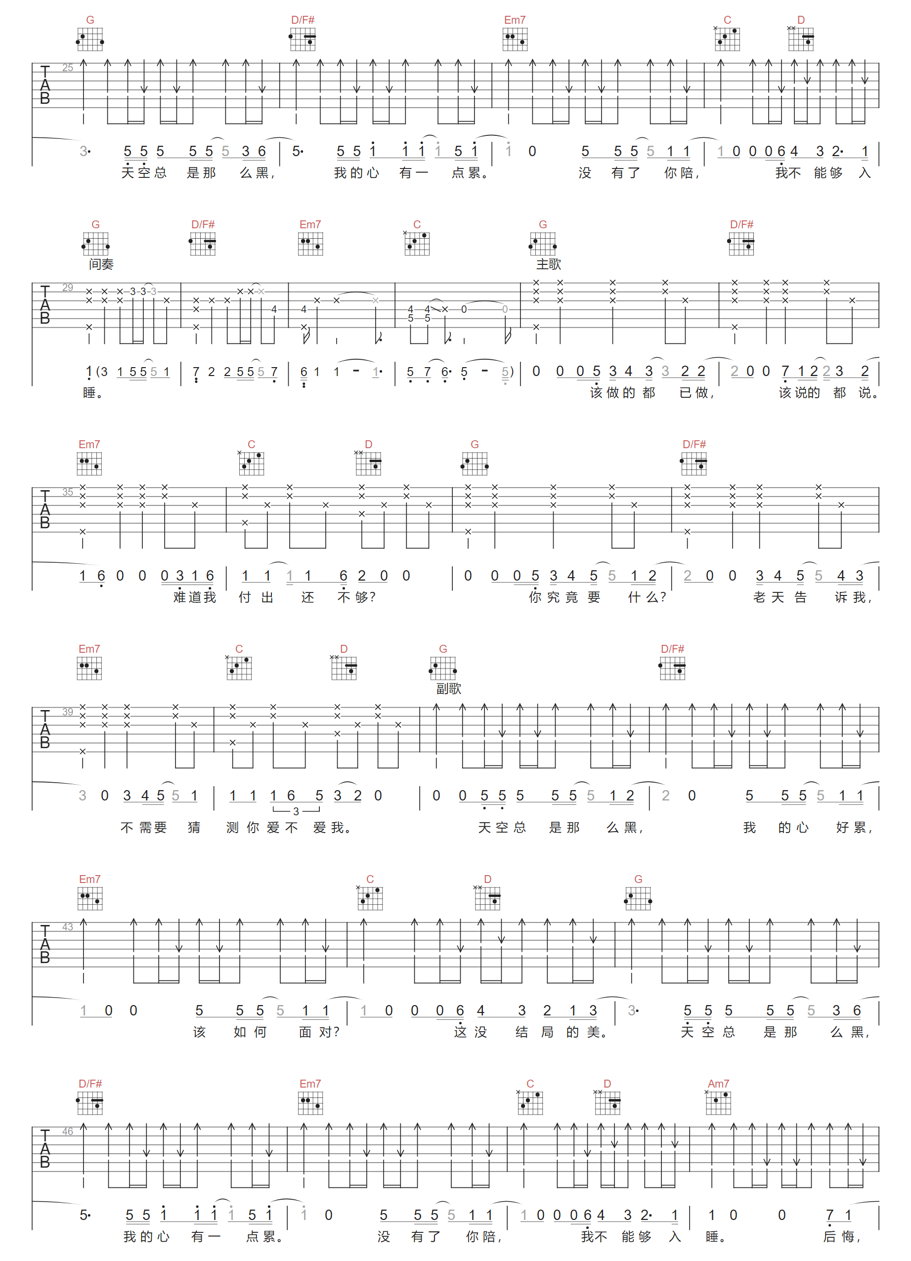 天空总是那么黑吉他谱2-迪克牛仔