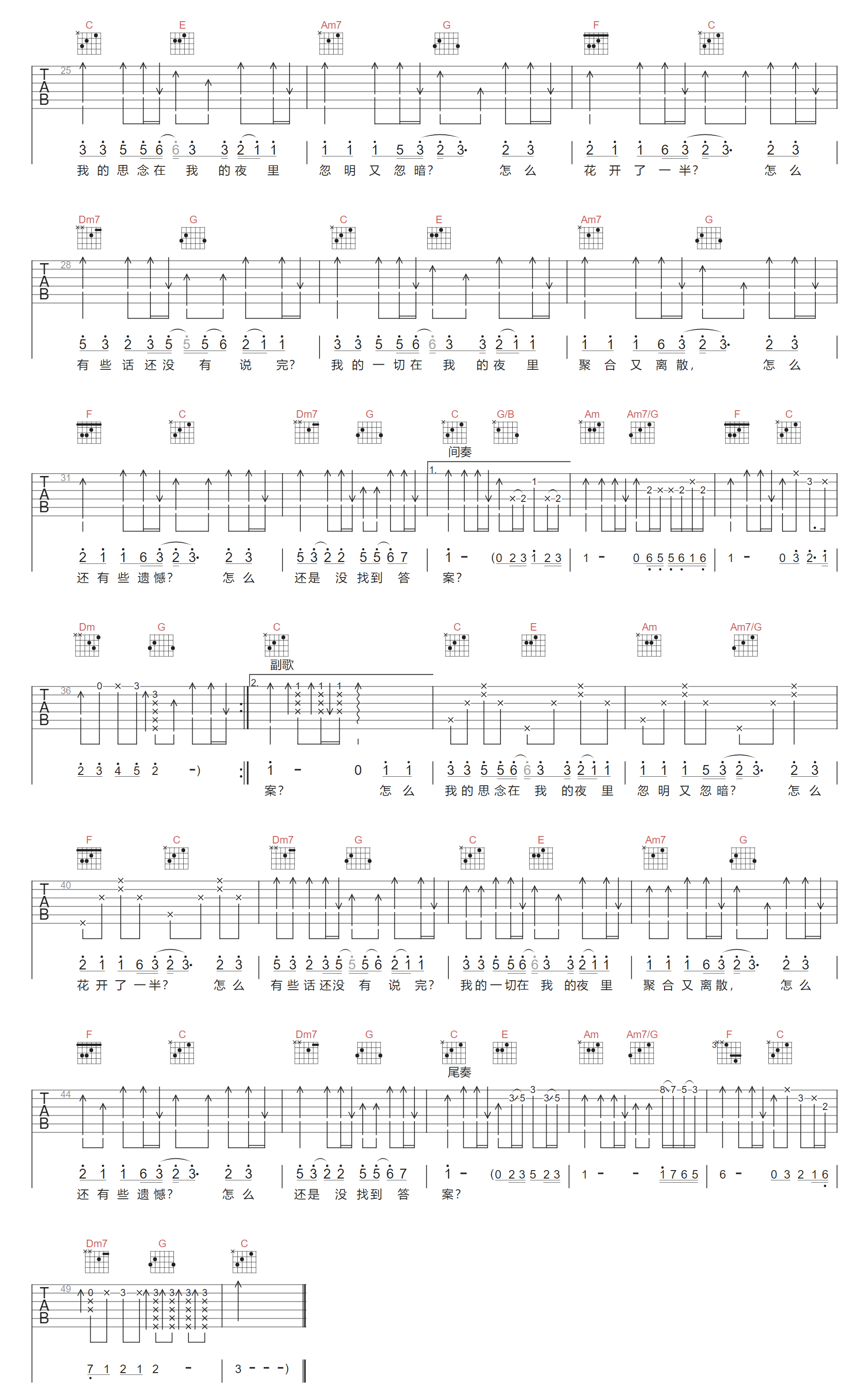 只是有人留在了昨天吉他谱2-供销社乐队