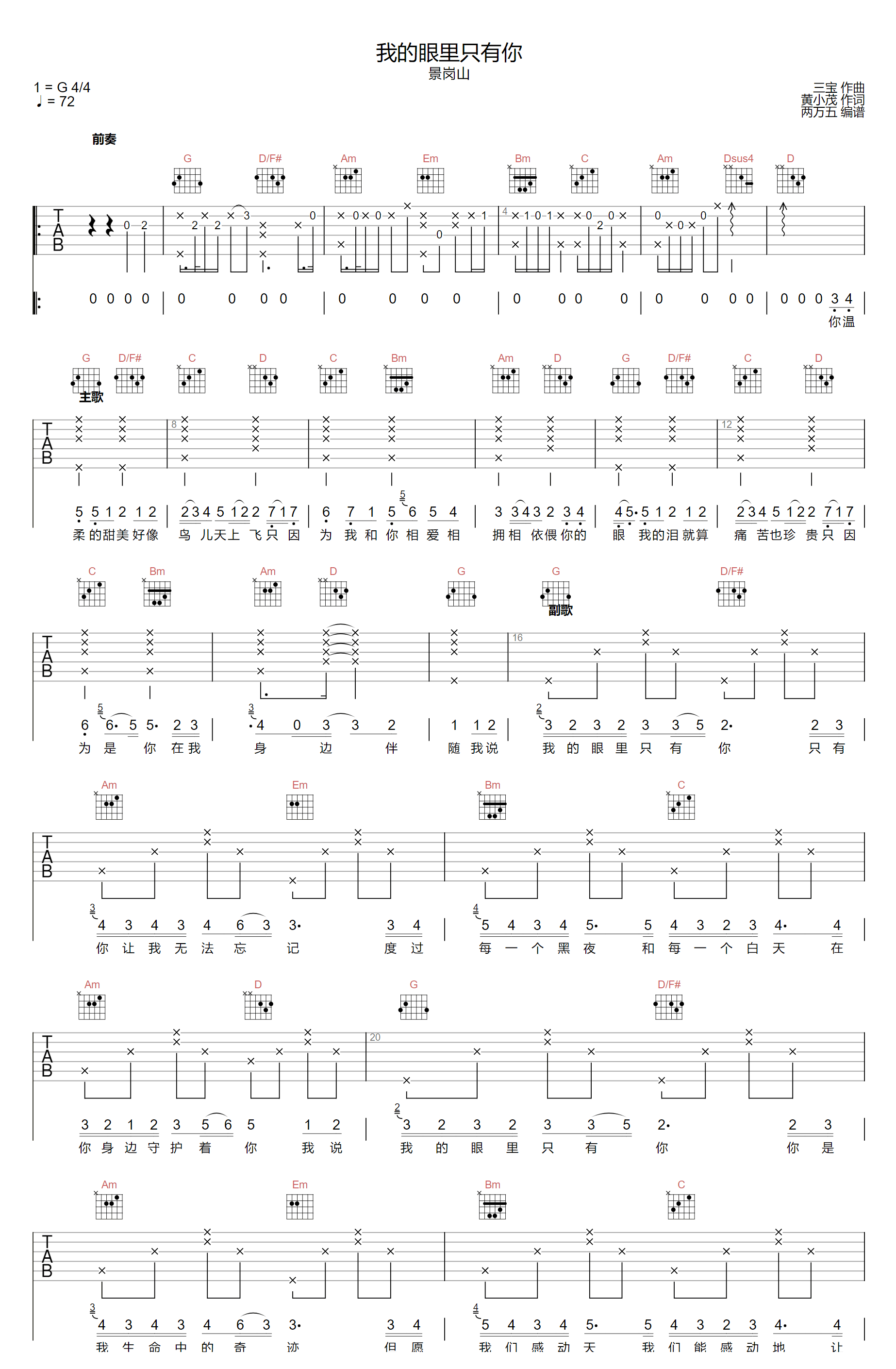 我的眼里只有你吉他谱1-周柯宇