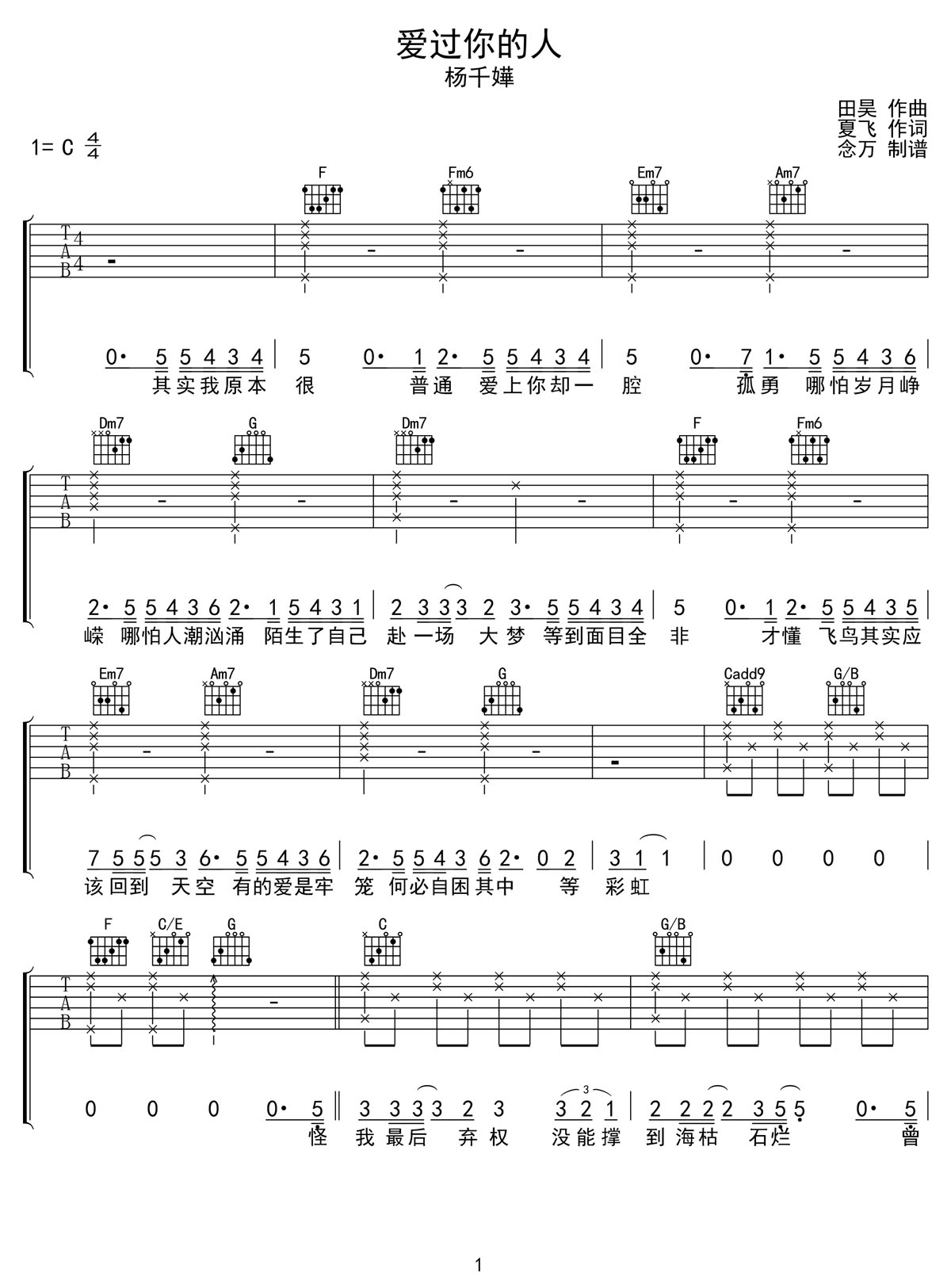 爱过你的人吉他谱1-杨千嬅