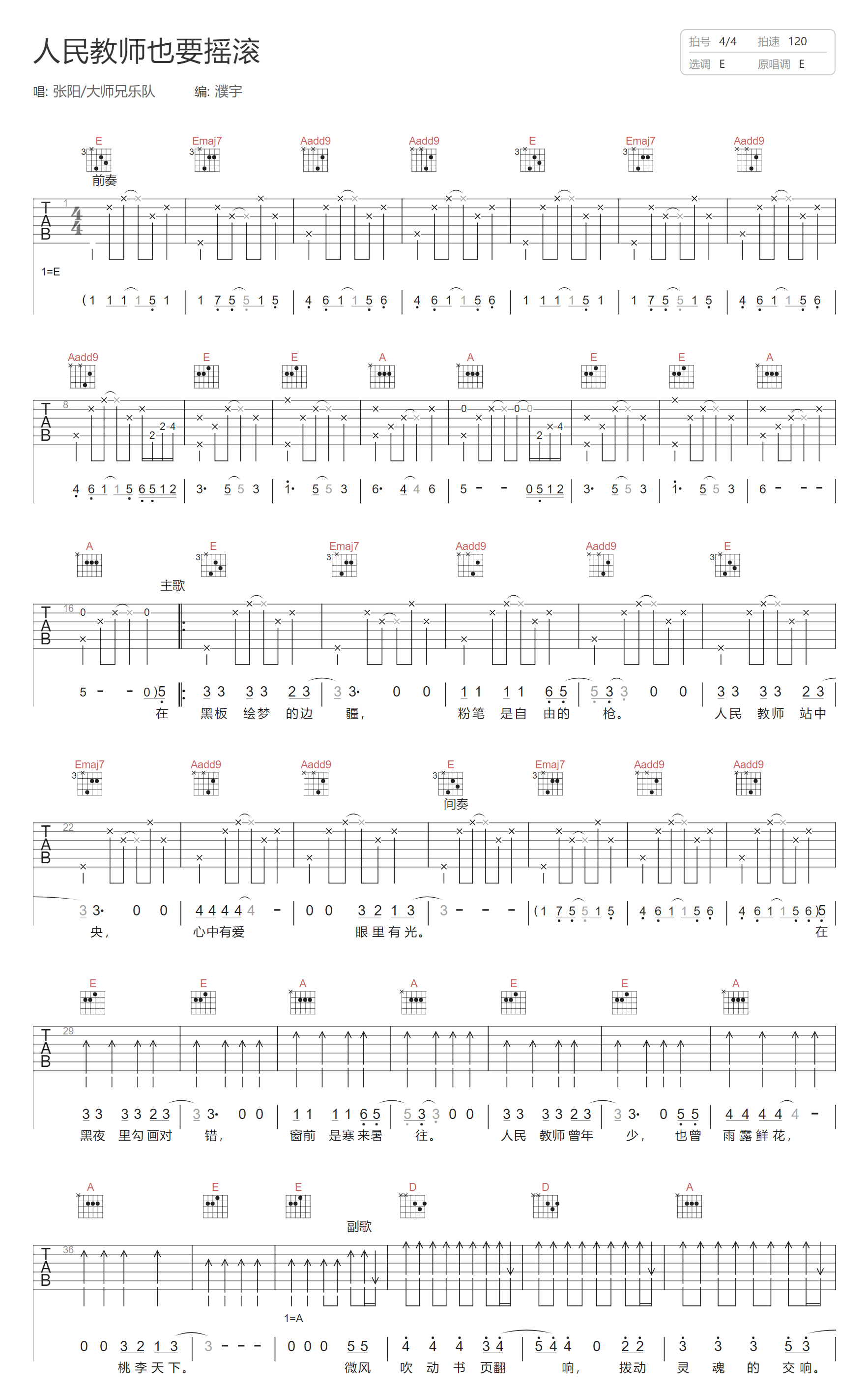 人民教师也要摇滚吉他谱1-大师兄乐队