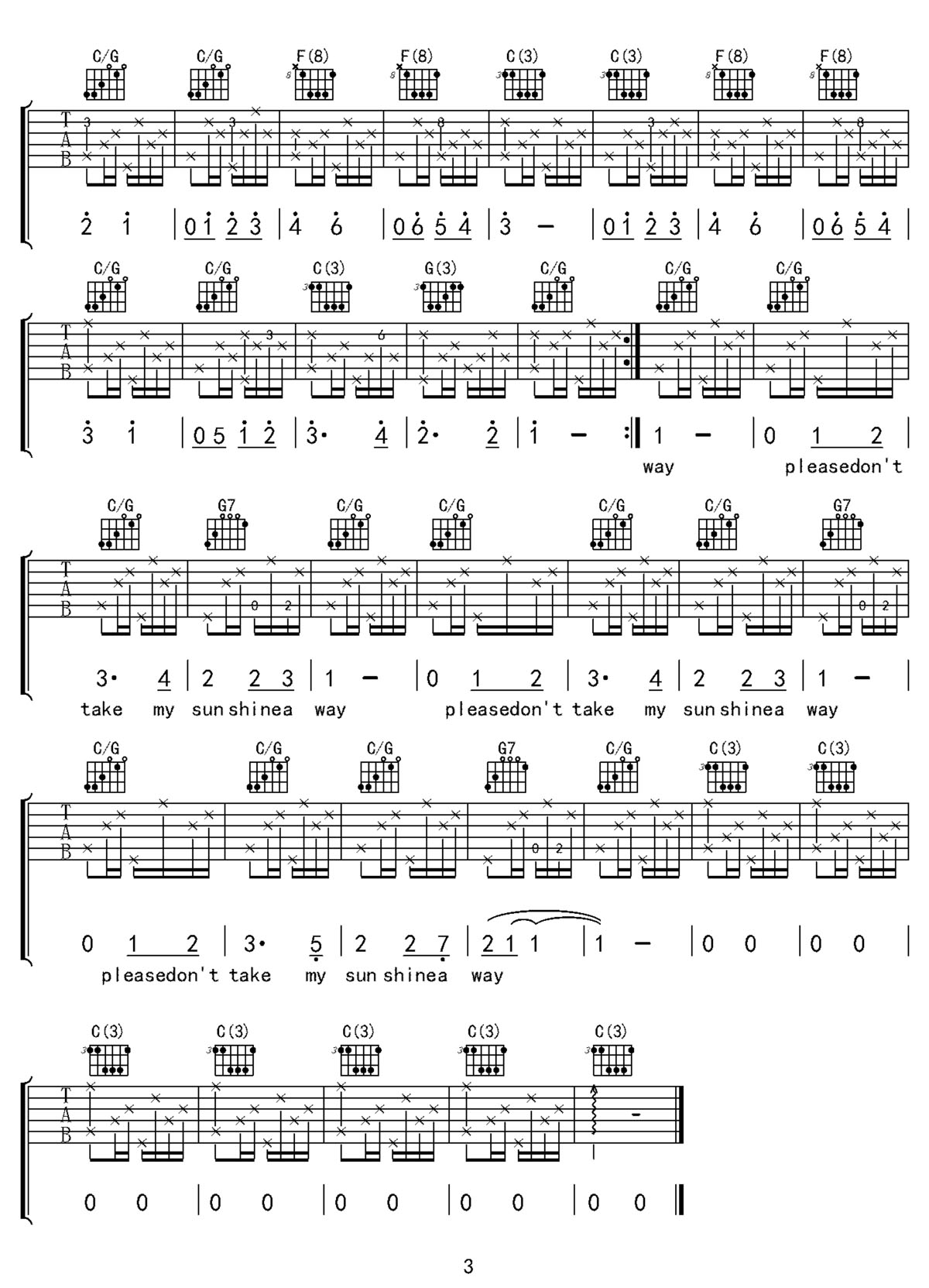 You-Are-My-Sunshine吉他谱3-张靓颖