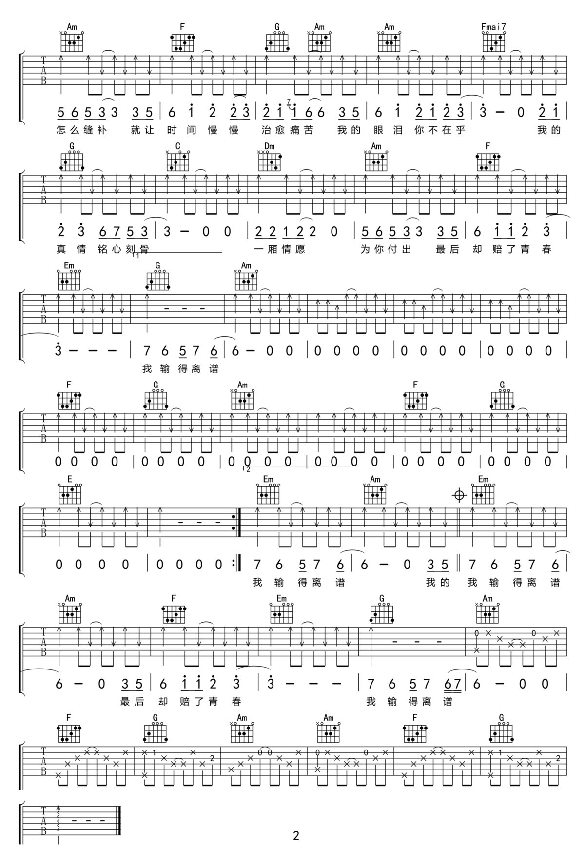 我的眼泪你不在乎吉他谱2-魏佳艺